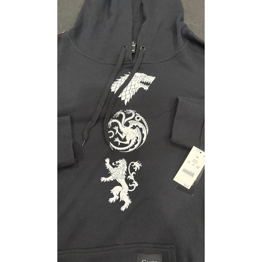 NWT HBO Game of Thrones Black Hoodie House Stark Targaryan Lannister XL Dragons - Picture 2 of 8